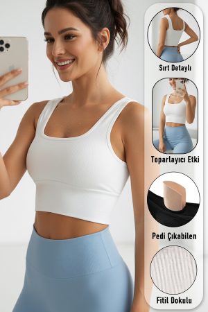 Spor Sütyeni Kalın Askılı Beyaz Pedli Crop Yarım Atlet Büstiyer